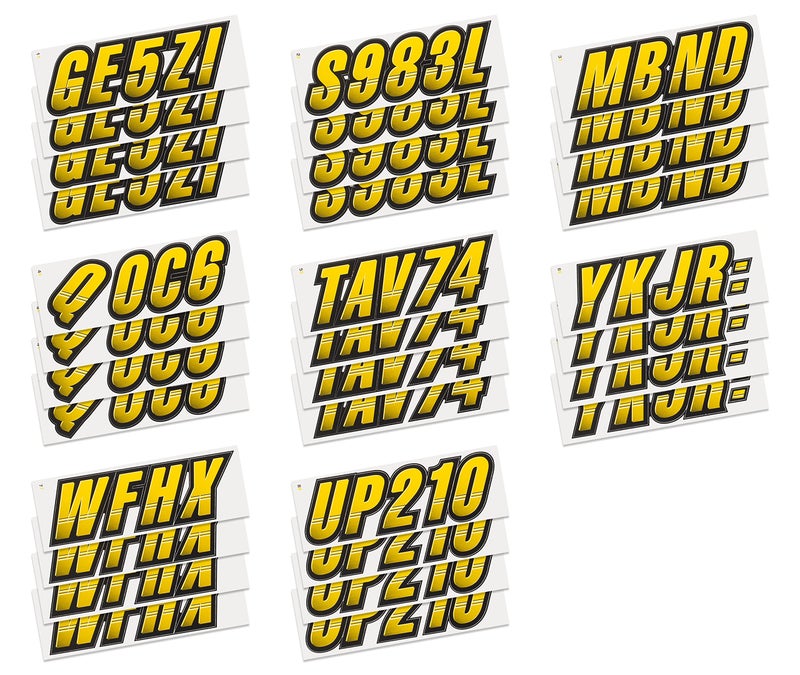 STIFFIE Techtron Yellow/Black 3" Boat & PWC Registration Decals â€¢ Numbers Letters Stickers - Image 4